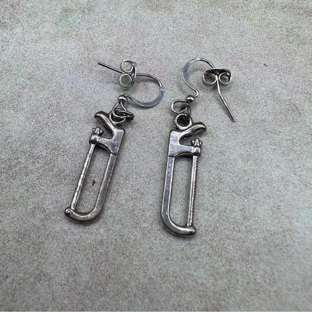 Unique Silver Tone Wrench Dangle Earrings - Picture 4 of 5